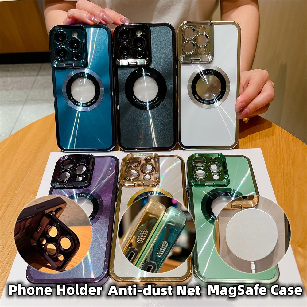 Electroplated Phone Case Luxury Plating CD Pattern Magsafe Bracket Case For 12 13 14 Pro Max Invisible Camera Stand Holder Lens Holder Magnetic Suction Naash
